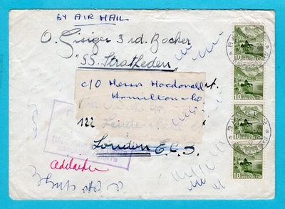 SWITZERLAND forwarded ship cover 1949 Basel to England and onward Australia - Image 1 of 2