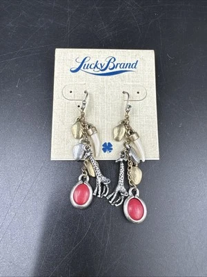 Lucky Brand! Brincos de gota cor ouro vermelho prata pendurados pena girafa nativa - Imagem 1 de 3