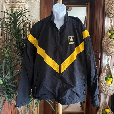 US Army APFU Windbreaker Jacket L Black Yellow Fitness Training Coat Unisex  - Image 1 of 4