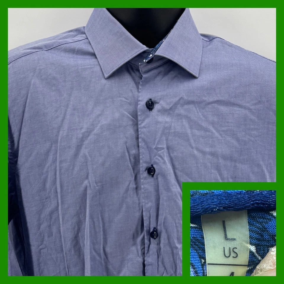 Bertigo Mens Dress Shirt Long Sleeve Blue Floral Trim Button Down Large - Image 1 of 4