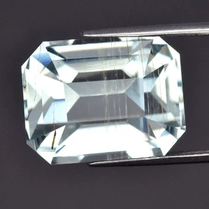 💎 Big 12.21ct Octagon Natural Greenish Blue Aquamarine - Unheated, Tanzania Gem - Picture 1 of 4