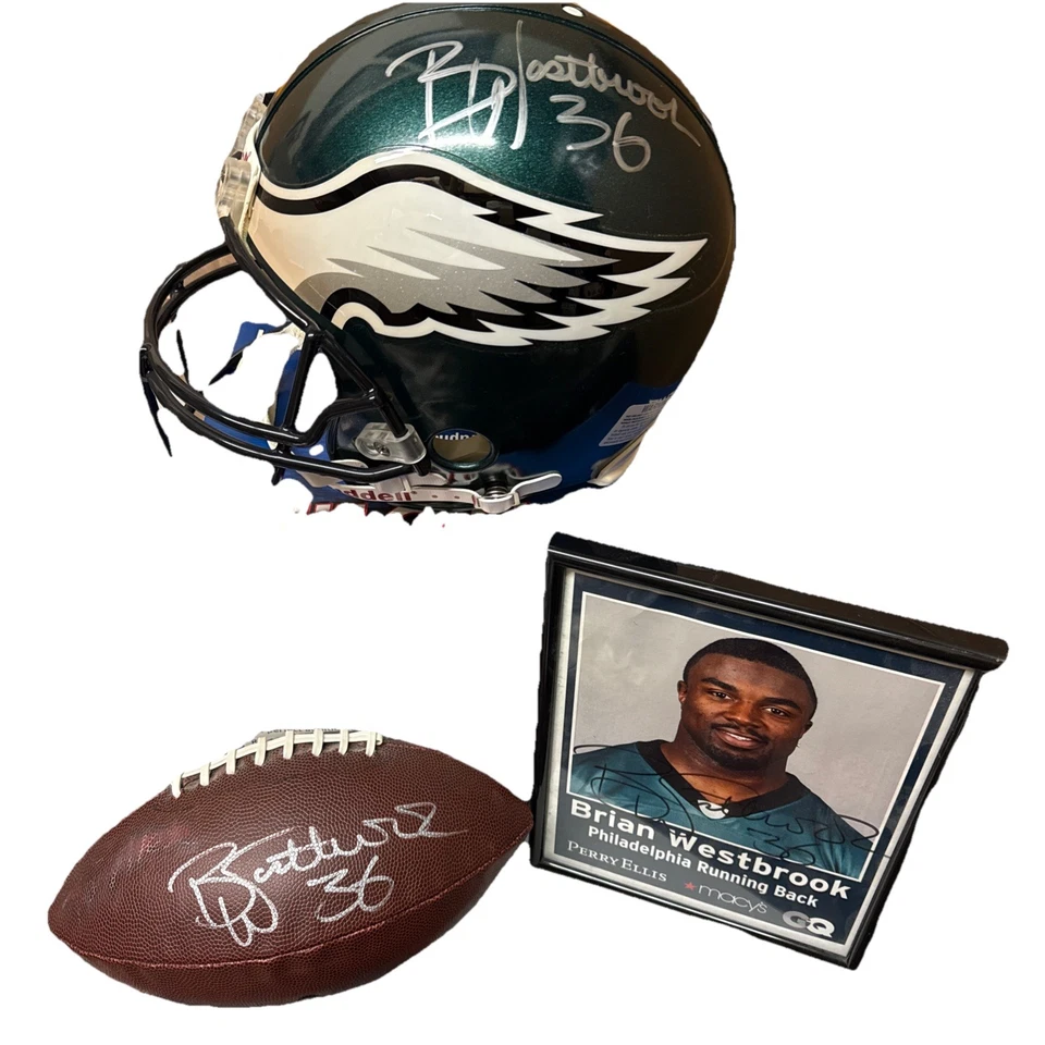 LOTE DE 3 CASCOS PROLINE FIRMADOS POR BRIAN WESTBROOK AUTO FÚTBOL FOTO Foto 1 de 4