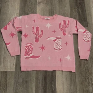 Suéter Pullover Tejido Gráfico Estrellas Cactus Occidental Rosa Trébol MEDIANO - Imagen 1 de 4