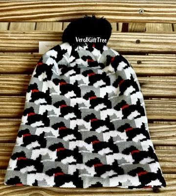 Vera Bradley Jacquard Pom Pom Gorro SCOTTIE DOGS Scottish Terriers Sombrero NUEVO CON ETIQUETAS RARO Foto 1 de 4