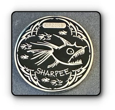 Geocoin SHARPEE Military Association w/ Deep Sea Fish & Dragon Adoptable - Image 1 of 2