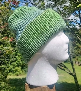 Beanie Mütze grün blau Camouflage 100% Alpakawolle handgestrickt Handarbeit XL - WENDEBAR  - Bild 1 von 9