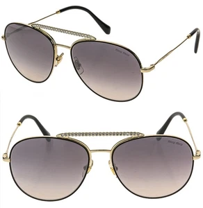 MIU MIU MU53VS SOCIETE CRYSTAL Gold Black Pink Aviator Metal Sunglasses 53V - Picture 1 of 10