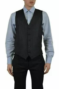 Dolce & Gabbana Men's Dark Blue Striped Wool Silk Button Down Vest US 38 IT 48 - Picture 1 of 3