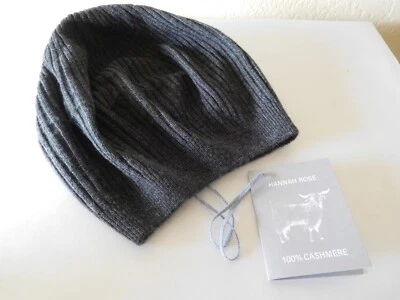 Nuevo gorro acanalado gris cachemir 100 % Hannah Rose ~ talla única Foto 1 de 4