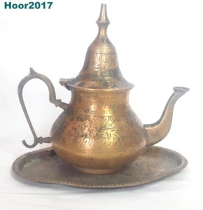 Antike Indien Kupfer Kanne Tee / Kaffee mit Tablett Wohndeko schönes Stück - Bild 1 von 11