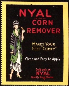 Nyal Drug Stores Corn Remover Makes Feet Feel Corny Flapper Woman Poster Stamp - Picture 1 of 2