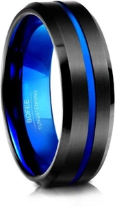 8mm Wide Tungsten Carbide Wedding Band Ring Men And Women Blue Groove SIZE 11.5 - Picture 1 of 2