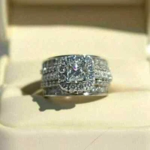Real 925 Sterling Silver 2 CT Princess Cut Moissanite Engagement Bridal Ring Set - Picture 1 of 9