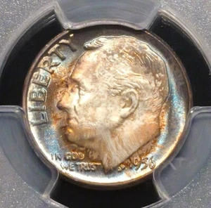 1956 Roosevelt Silver Dime 10c - PCGS GRADED MS66 - *RAINBOW TONER* - Picture 1 of 4