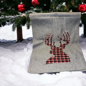 Maison St Claire Christmas Table Runner 16"x72" Buffalo Plaid Reindeer Farmhouse - Picture 1 of 6