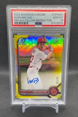 2022 Bowman Chrome Won-Bin Cho Yellow Refractor /75 PSA 10 Cardinals - Image 1 of 2