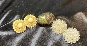 Vintage Circa 50s Acrylic Ear Bobs Earrings Two Sets Beaded Light Weight - Picture 1 of 3