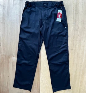 CHEF WORKS EXECUTIVE CHEFS TROUSERS MEN’S BLACK PANTS sz LARGE 36W x 32L NWT - Picture 1 of 13