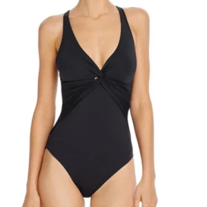 Neu Bleu Rod Beattie schwarzer Einteiler Badeanzug Damen 4 Neckholder gedreht schlankmachend - Bild 1 von 12