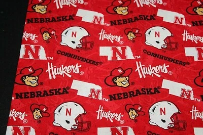 Nebraska Cotton Fabric Cornhuskers 1/4 Yard  9" x 42"  NCAA Material Football  - Image 1 of 3