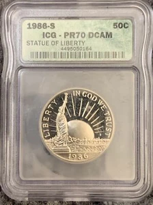 1986-S Statue of Liberty Commemorative Half Dollar ICG PR70 DCAM perfect grade - Picture 1 of 6