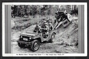 US MILITARY FREE MAIL PICTURE POSTCARD , REAL PICTURE JEEP & CANON OFFICIAL - Picture 1 of 2