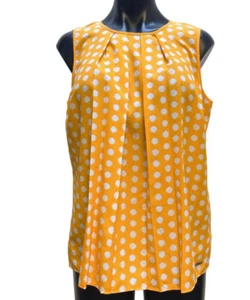 Michael Kors Blouse Top Womens Orange w/ White Polka Dot Pot Sleeveless Sz Large - Picture 1 of 22