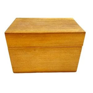 Vintage Recipe Box Solid Wood Hinged Back Recipe Cards Included Medium Wood - Picture 1 of 14