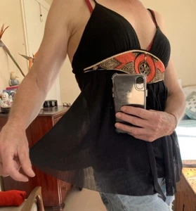 Vintage MANNING CARTELL Sz 10 Black Cami Top, Beading Embroidery, HARDLY WORN - Picture 1 of 8