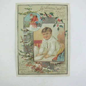 Victorian Trade Card Christmas Santa Chimney & Boy Woolson Spice Co Toledo Ohio - Picture 1 of 13