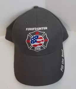 Firefighter Gray Hat/Cap - 2008 Fill the Boot Logo - American Flag - Adjustable - Picture 1 of 6