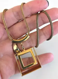 Vintage Modernist Square Pendant Gold Tone Foxtail Chain Necklace 18" - Picture 1 of 10