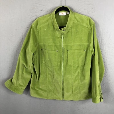 Quacker Factory Jacket Womens 1X Plus Size Lime Green Corduroy Glam Sparkle - Image 1 of 4