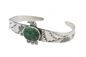 Harvey Era Navajo Sterling Silver Thunderbird Ingot Turquoise Cuff Bracelet - Picture 1 of 7