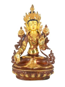 Estatua de Tara blanca chapada en oro/cobre de 13" - Imagen 1 de 1