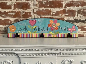 Look What I Did"" Supporto espositore arte in legno con 3 clip in metallo - Foto 1 di 1