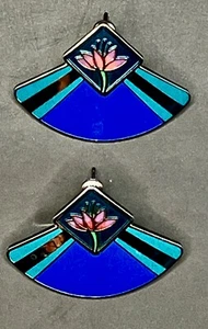 Laurel Burch Vintage Seerose Ohrringe Blau Rosa Türkis - Bild 1 von 3