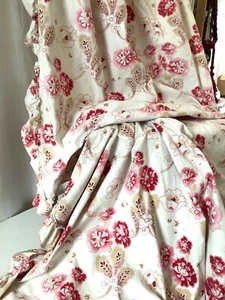 Antique French Chateau Curtain Floral Cotton Fabric Ruffle Timeworn - Picture 1 of 13