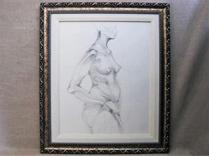Large Female Portrait Nude Drawing, Framed Original Vintage Signed Sarah Drower - Picture 1 of 3