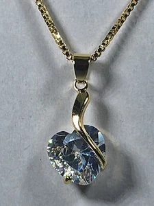 Gold Necklace with Heart Shaped Swarovski Clear Crystal - Picture 1 of 4