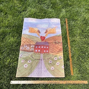 Vtg Heart Valentine Spring Garden House Flag Banner Farm Sheep Angels Large - Picture 1 of 4