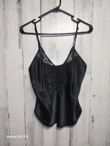 Camicia sexy vintage Union Made Maidenform pizzo chantilly nero con spalline - taglia 36 - Foto 1 di 4