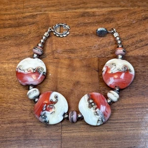 Bracciale Vintage Pietra Stile Asiatico Argento Sterling 925 Chiusura - Foto 1 di 7