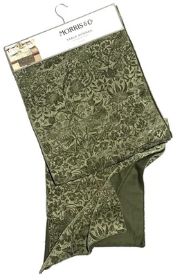 William Morris & Co Strawberry Thief Table Runner Green Velvet 16x90 Sage - Image 1 of 4