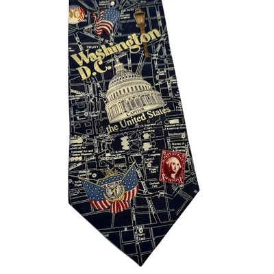 Museum Artifacts Washington DC Silk Necktie Capitol Map Patriotic Landmarks Mens - Image 1 of 4