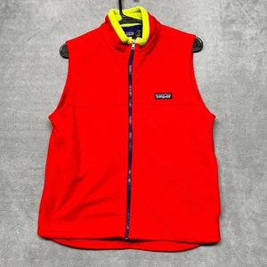 Vintage Patagonia Micro Synchilla Fleece Vest Boys Medium Red Mock Neck Full Zip - Picture 1 of 10