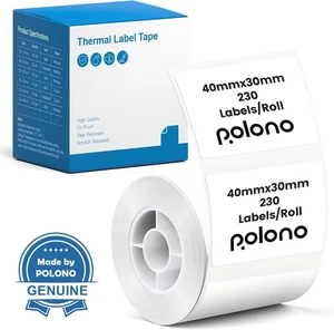 POLONO Genuine Thermal Labels for PM220S Label Makers, 1.57"x1.18" (40x30mm) - Picture 1 of 8