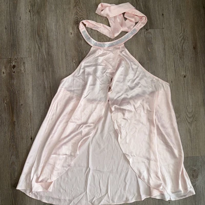 Victoria’s Secret Chemise Halter Top Estrás Frente Abierto Rosa Satinado Talla XL Foto 1 de 4