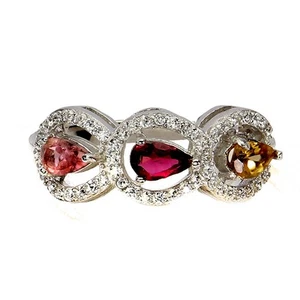 925 Anillo Plata de Ley Pera Turmalina 5x3mm Gema Natural Joyería Talla 7 - Imagen 1 de 14
