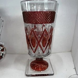 Vintage antike kaiserliche Kristall Cape Cod Preiselbeere geblitzte Klappvase 11,5 Zoll SELTEN - Bild 1 von 8